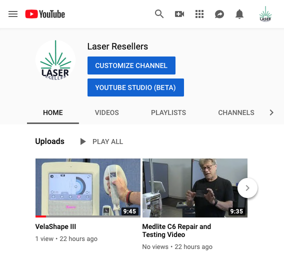 YouTube Channel for Laser Resellers